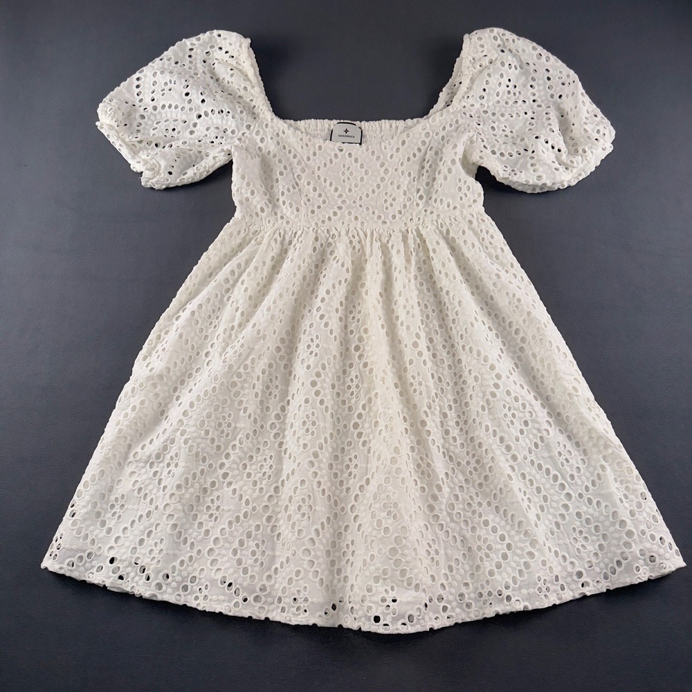 Tuckernuck White Eyelet Abigail Dress Cotton Puff Sleeve Mini Square Neck XS